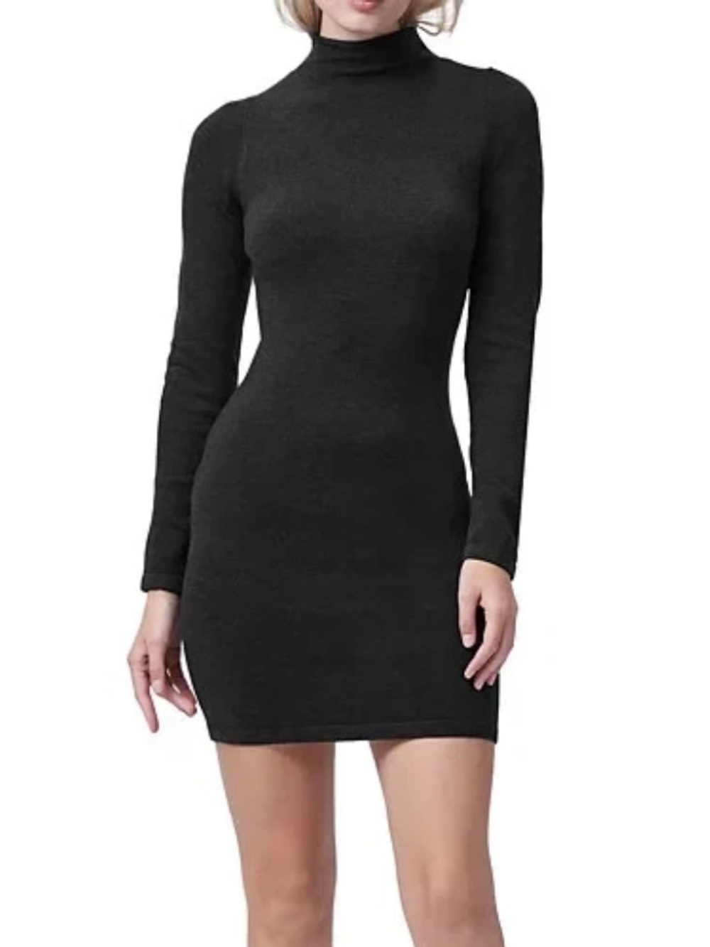 FRENCH CONNECTION BLACK KNIT MOCK NECK BODYCON SWEATER DRESS